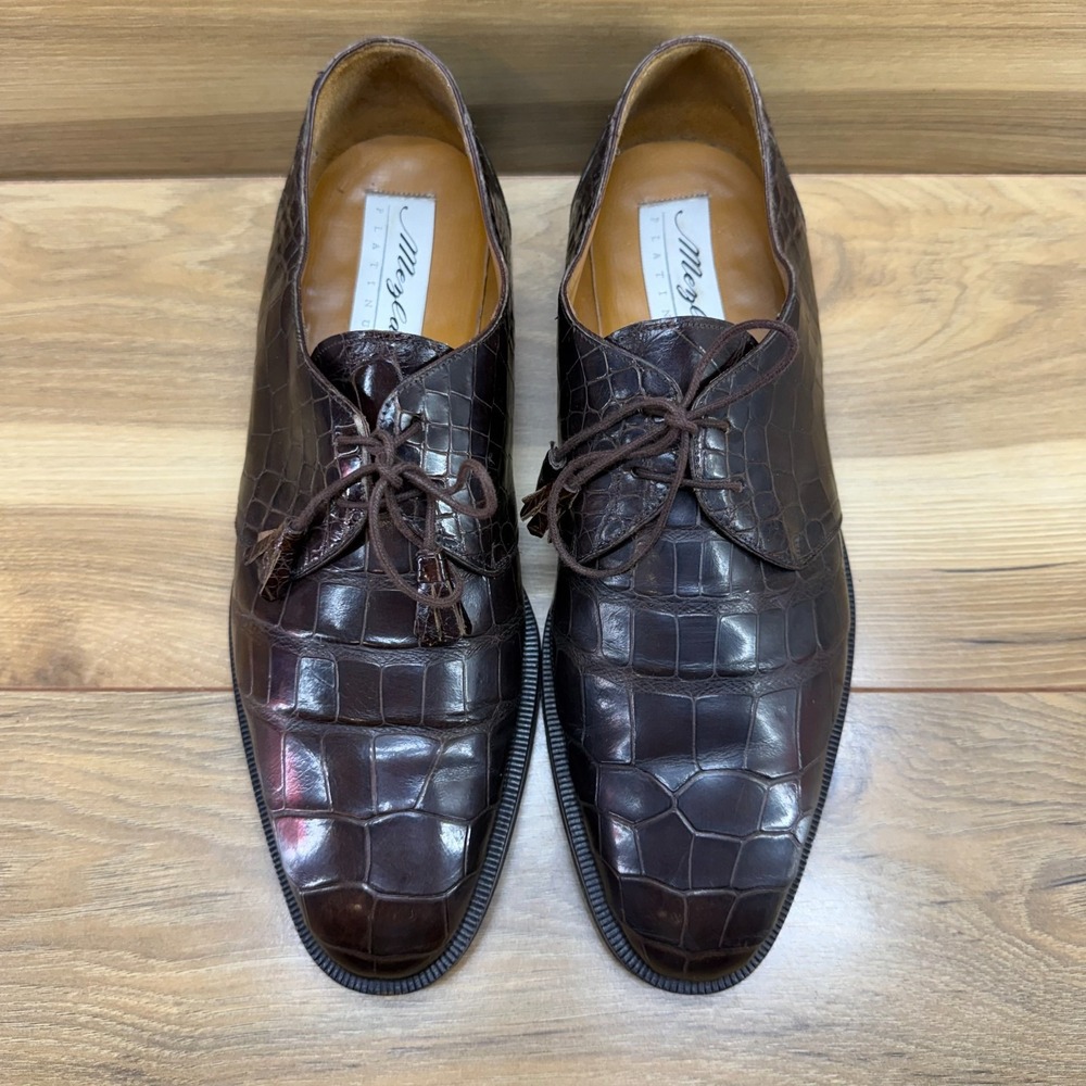MEZLAN Platinum Fortune Crocodile Oxfords Mens 9.5 M Dark Brown Formal Business